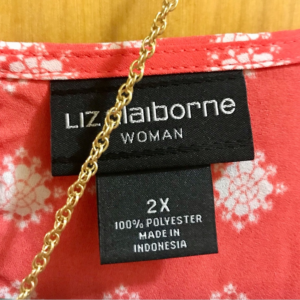 Liz Claiborne 2X Orange/White Blouse - Picture 3 of 7